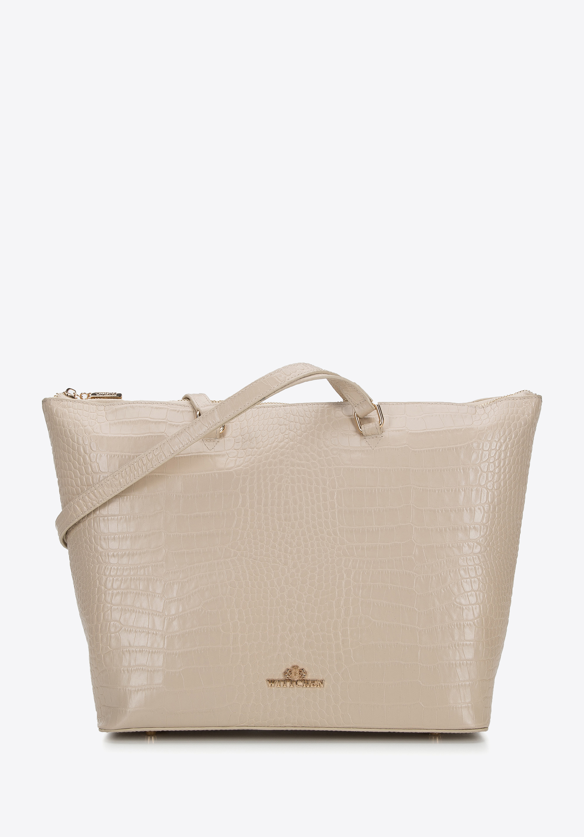 Shopper-Tasche aus Echtleder in Kroko-Optik, beige, 94-4E-912-5, Bild 1