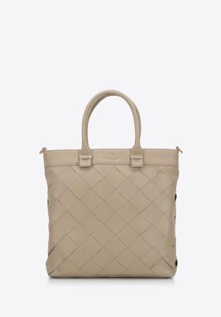 Shopper-Tasche aus Echtleder mit Flechtmuster, beige, 94-4E-900-5, Bild 1