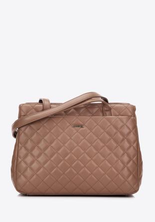 Shopper-Tasche aus gestepptem Öko-Leder mit zwei Fächern, beige, 97-4Y-617-9, Bild 1