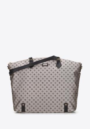 Shopper-Tasche aus Jacquard und Leder, beige, 95-4-901-9, Bild 1