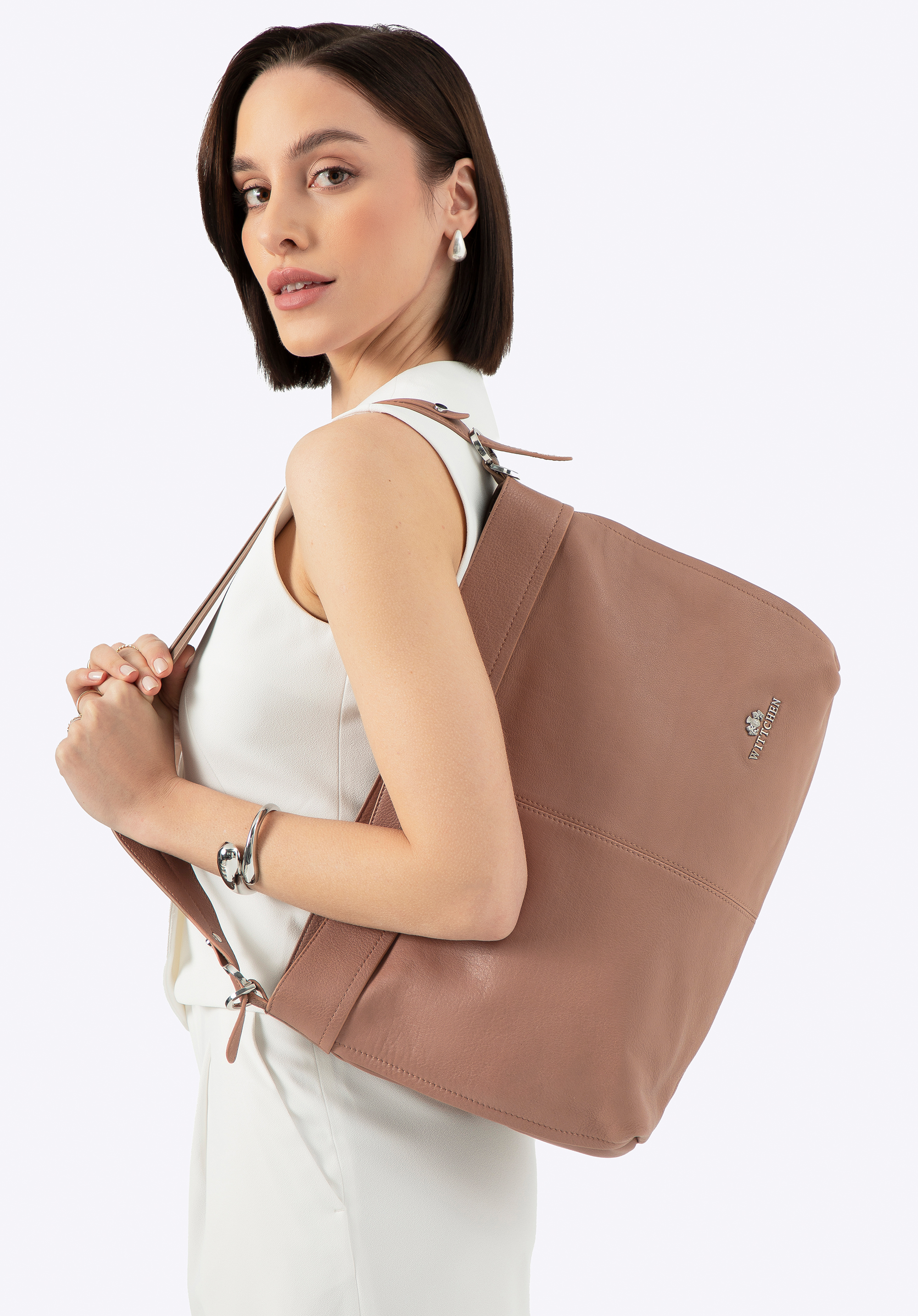 Shopper Tasche aus Naturleder für Damen, beige, 100-4E-812-9, Bild 1