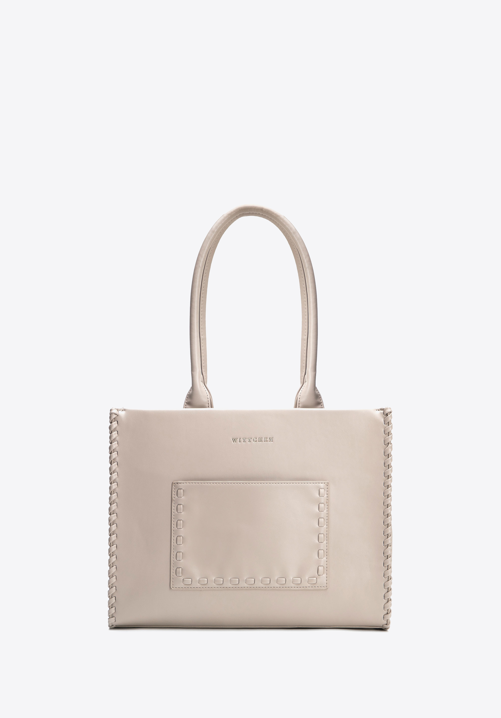 Shopper-Tasche für Damen aus Kunstleder mit dekorativer Borte, beige, 101-4Y-401-9, Bild 1