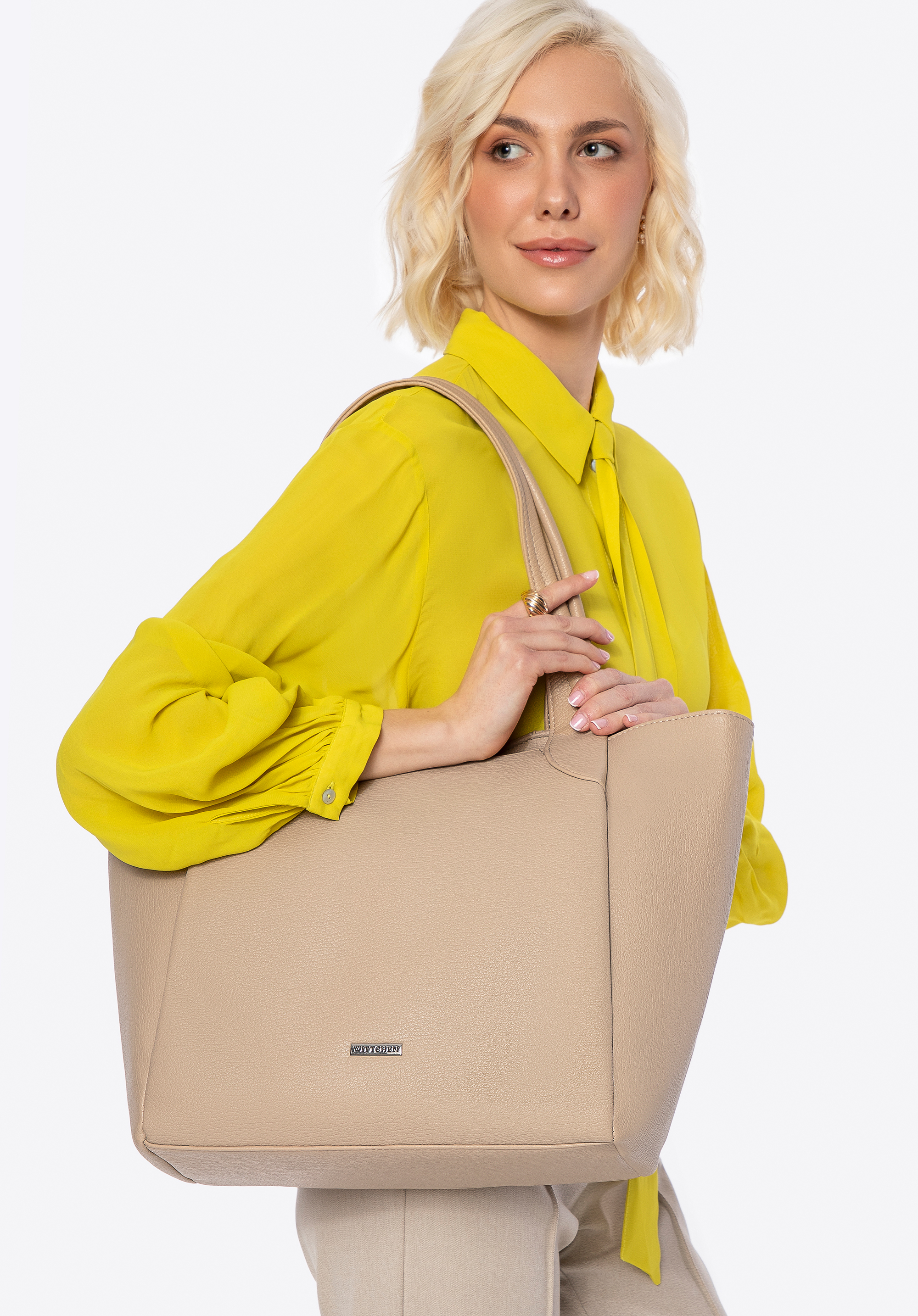 Shopper-Tasche für Damen aus weichem Kunstleder, beige, 100-4Y-436-9, Bild 1
