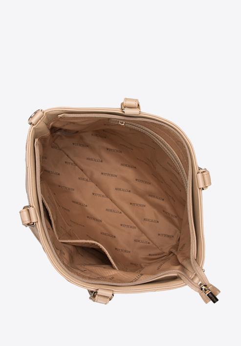 Shopper-Tasche mit geometrisch gesteppter Vorderseite, beige, 95-4Y-503-4, Bild 3