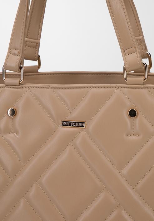 Shopper-Tasche mit geometrisch gesteppter Vorderseite, beige, 95-4Y-503-4, Bild 4