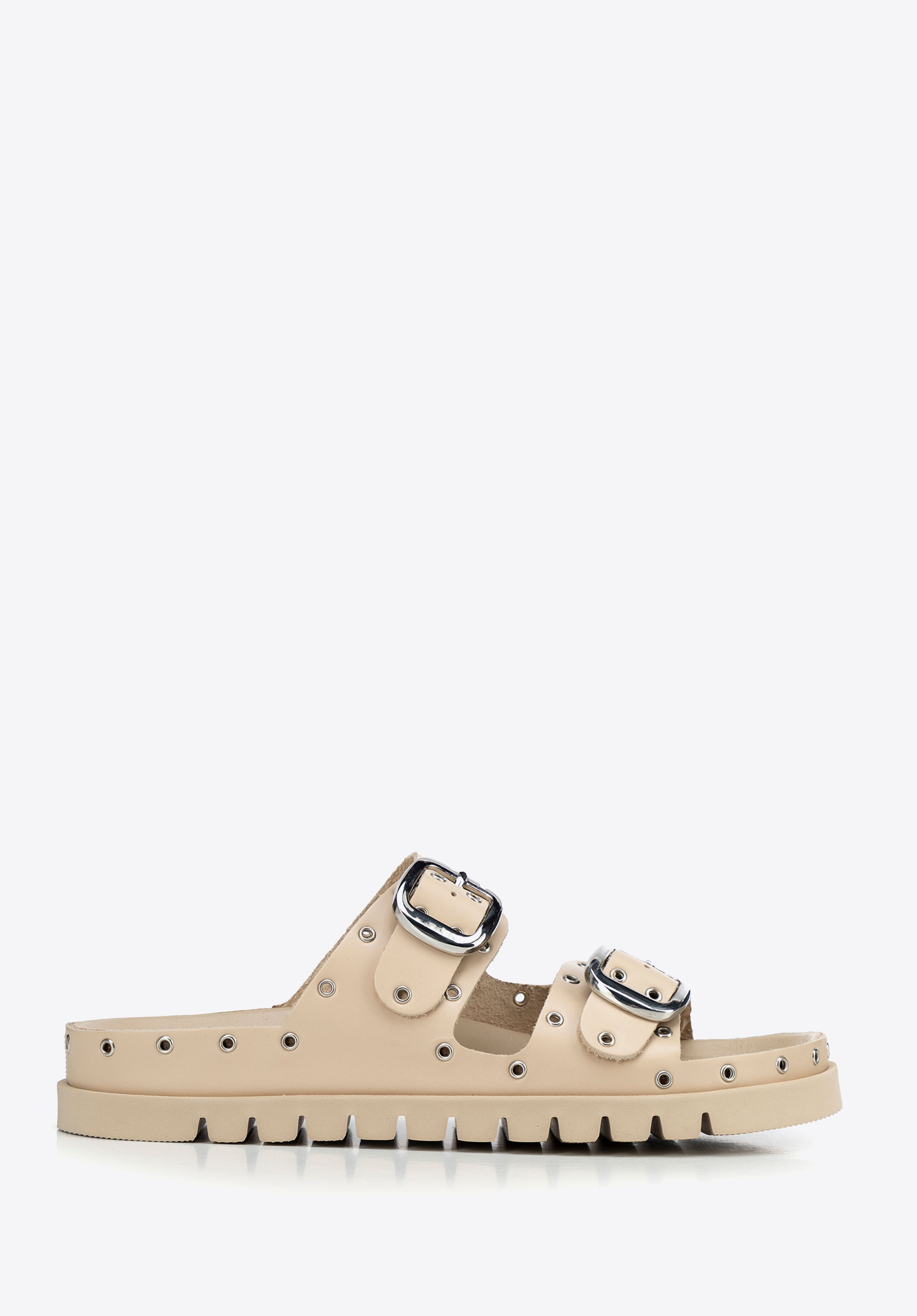 Damen-Sandalen mit Nieten zum Reinschlüpfen, beige - silber, 100-D-550-9S-41, Bild 1