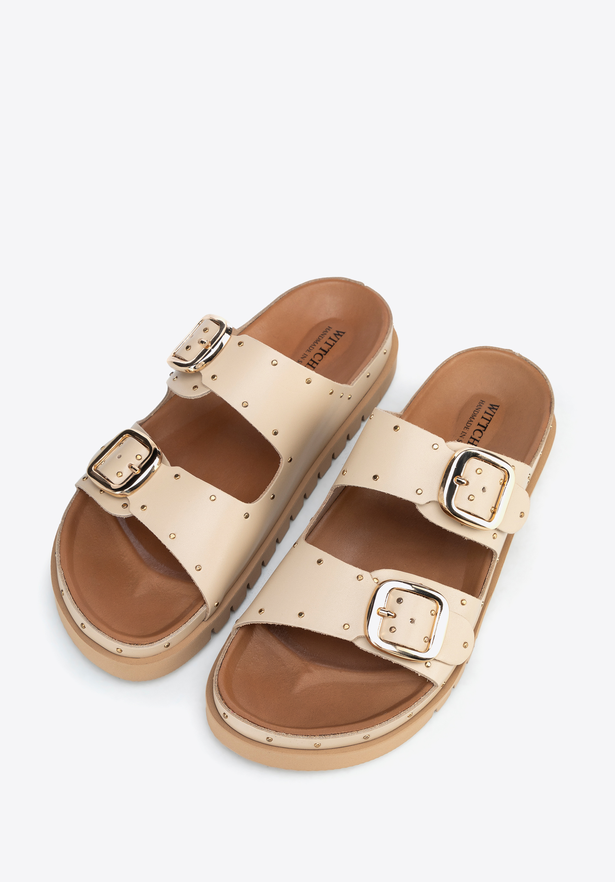 Slip-On-Sandalen aus Leder mit Nieten, beige, 100-D-552-9-35, Bild 1