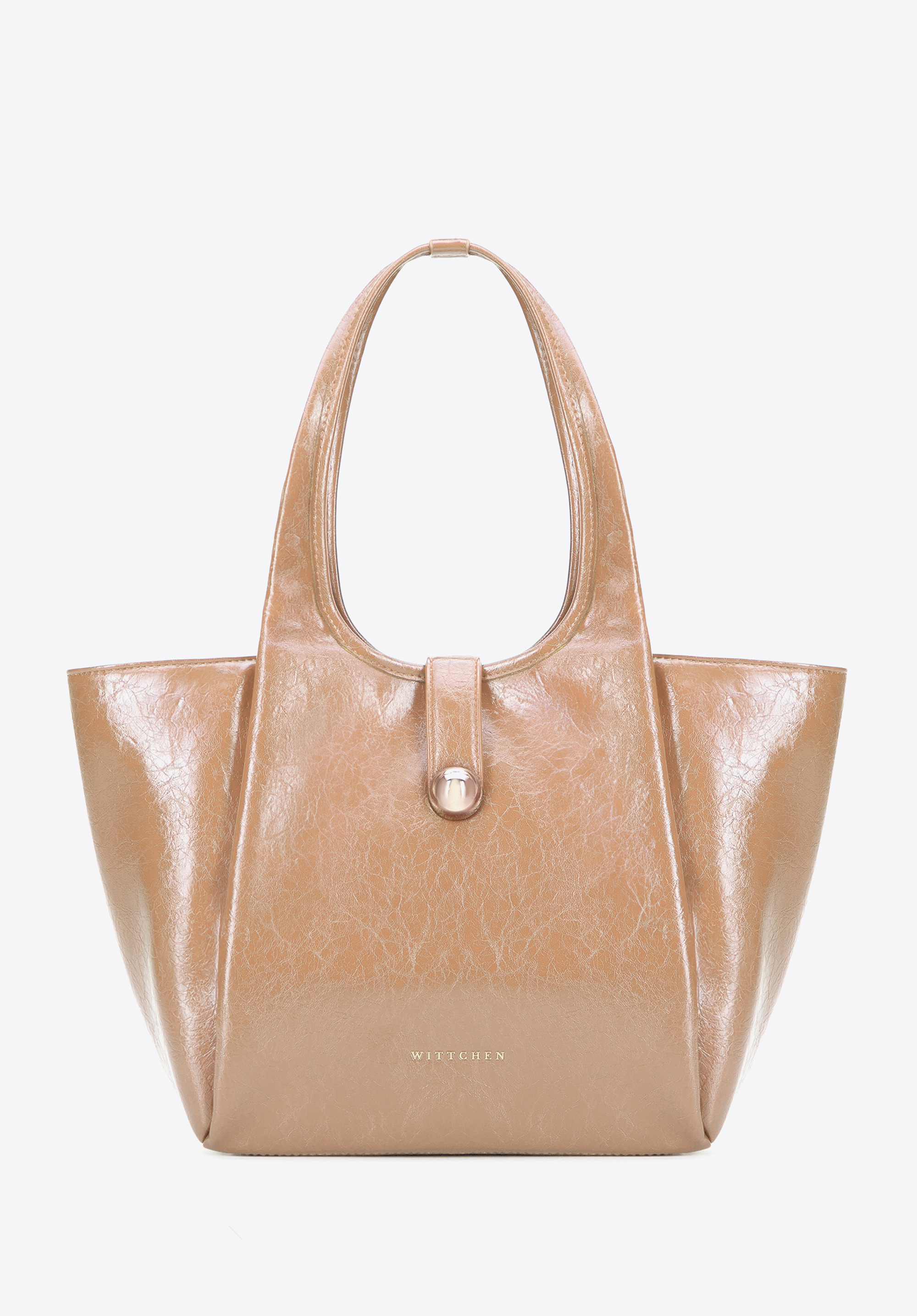 Damen Shopper aus Kunstleder mit dekorativem Riemen, beige, 101-4Y-418-9, Bild 1