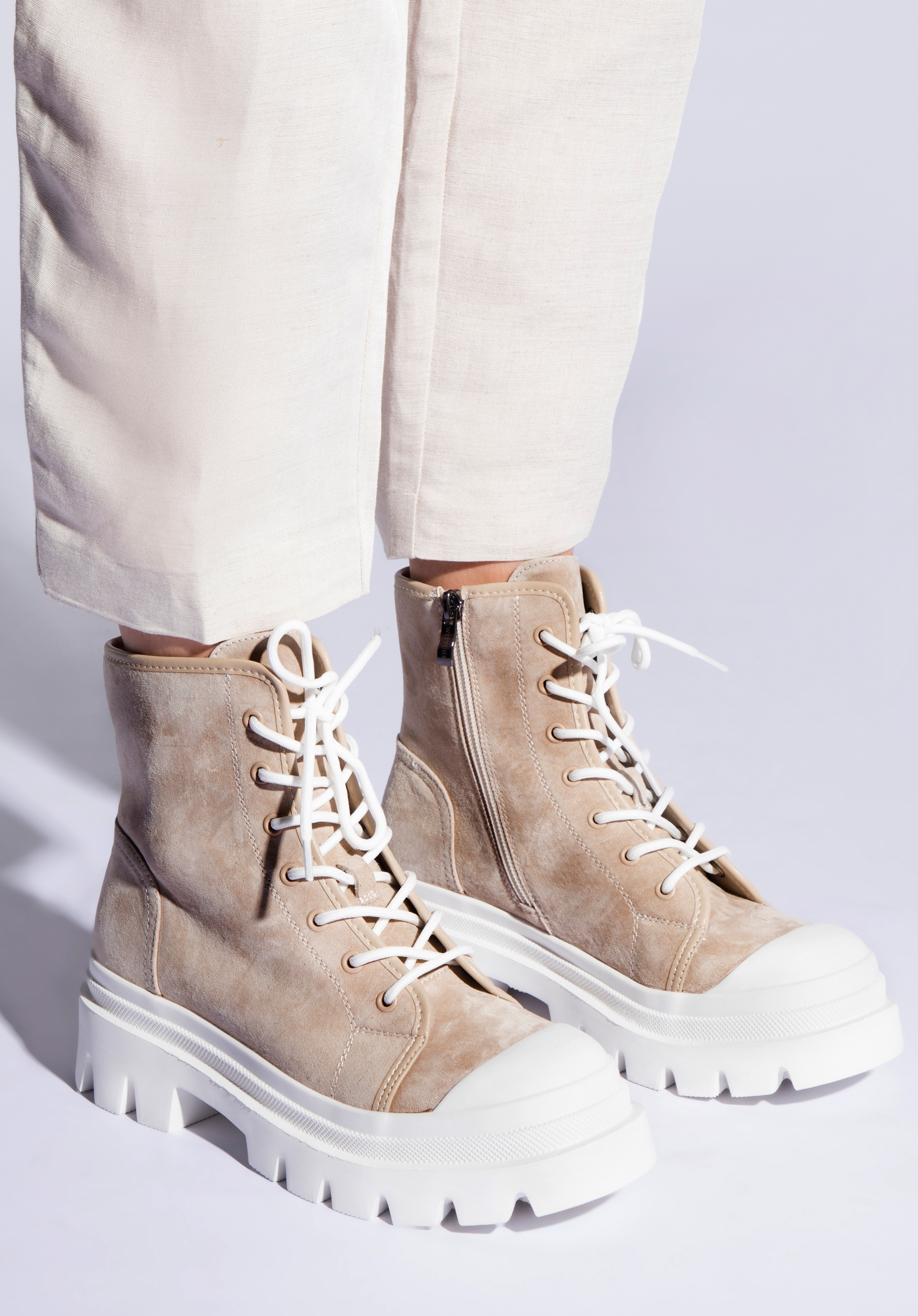 Trapperschuhe für Damen aus Nubukleder, beige, 96-D-961-9-35, Bild 1