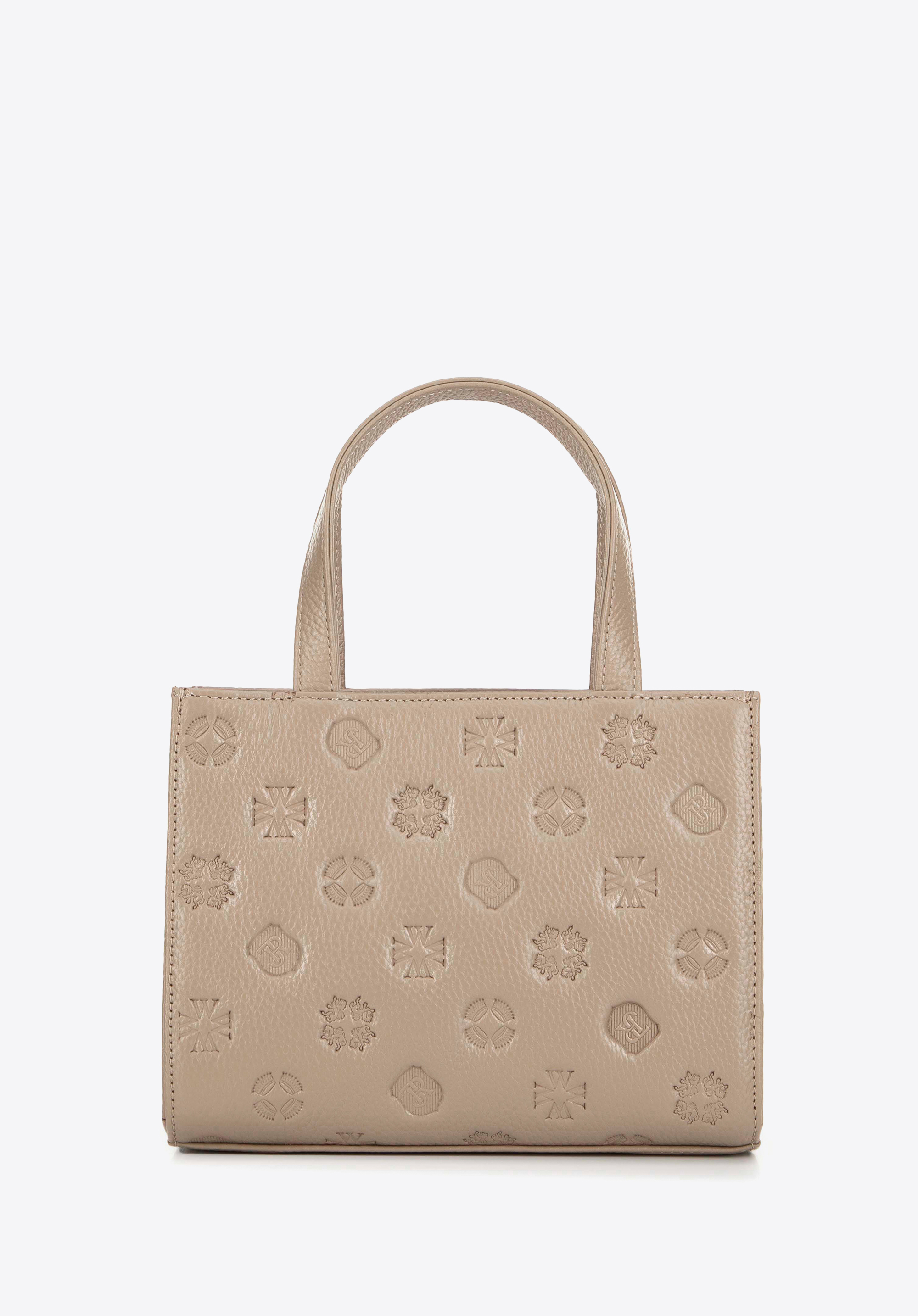 Umhängetasche aus geprägtem Leder, beige, 99-4E-303-8, Bild 1