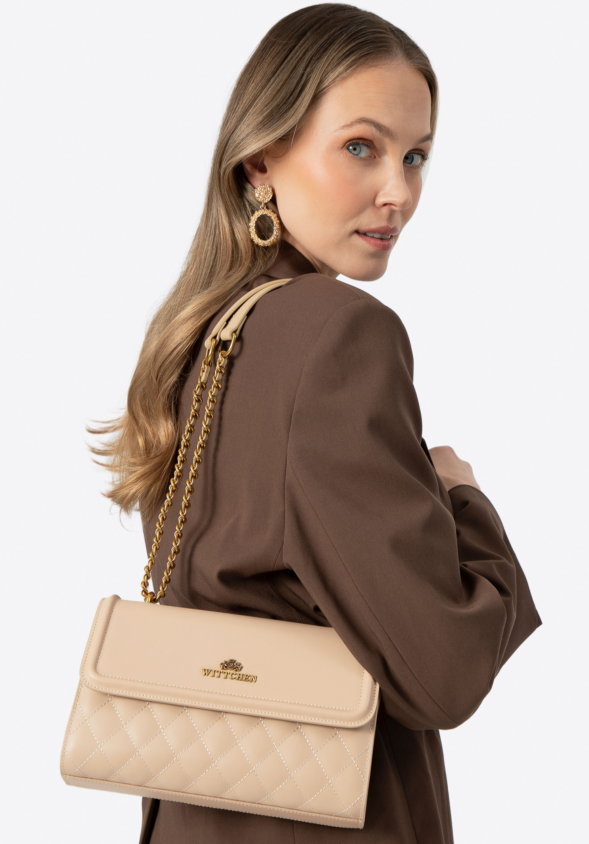 Umhängetasche aus Leder für Damen, beige, 100-4E-205-9, Bild 1