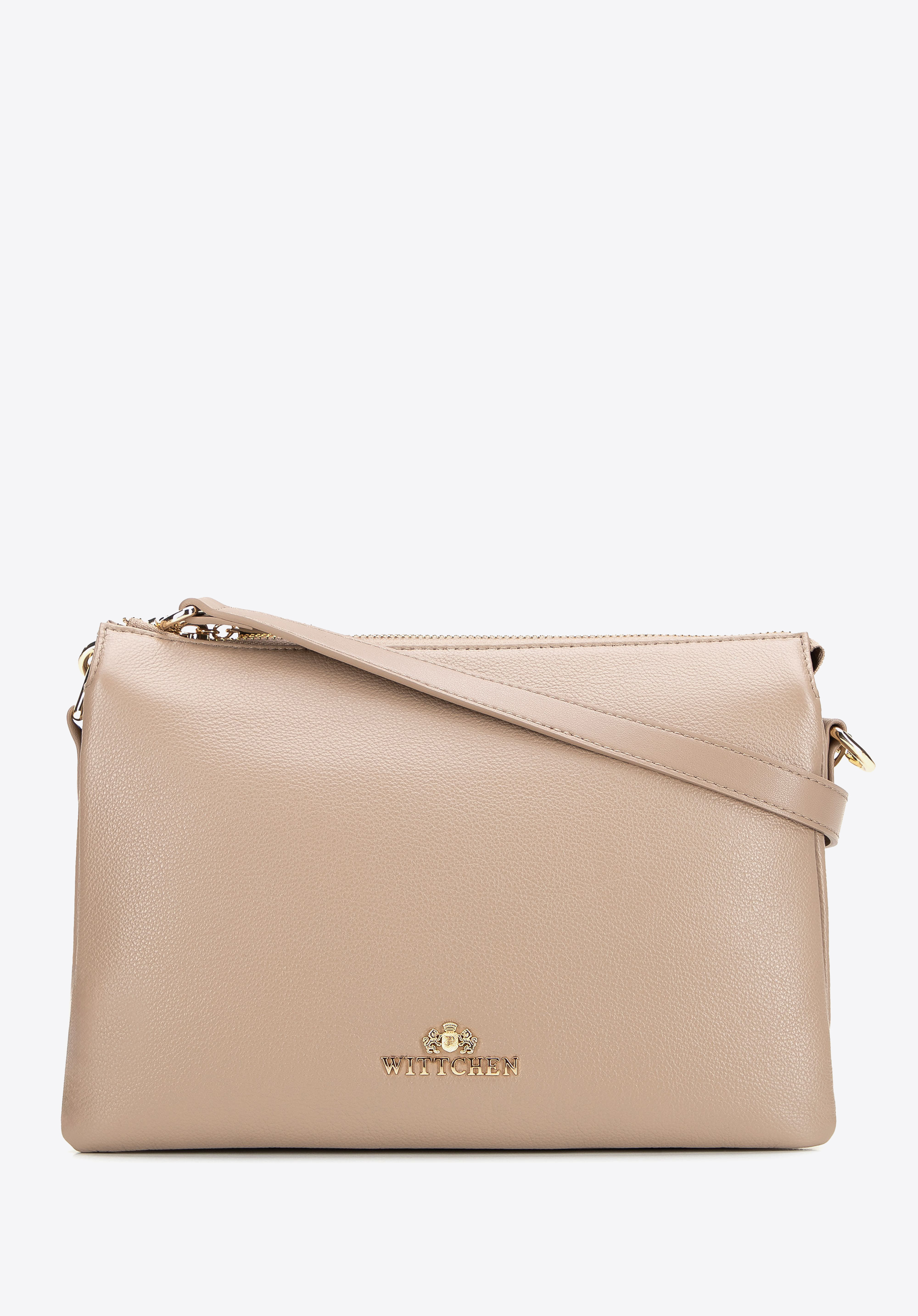 Umhängetasche aus Leder mit drei Fächern, beige, 101-4E-603-9, Bild 1