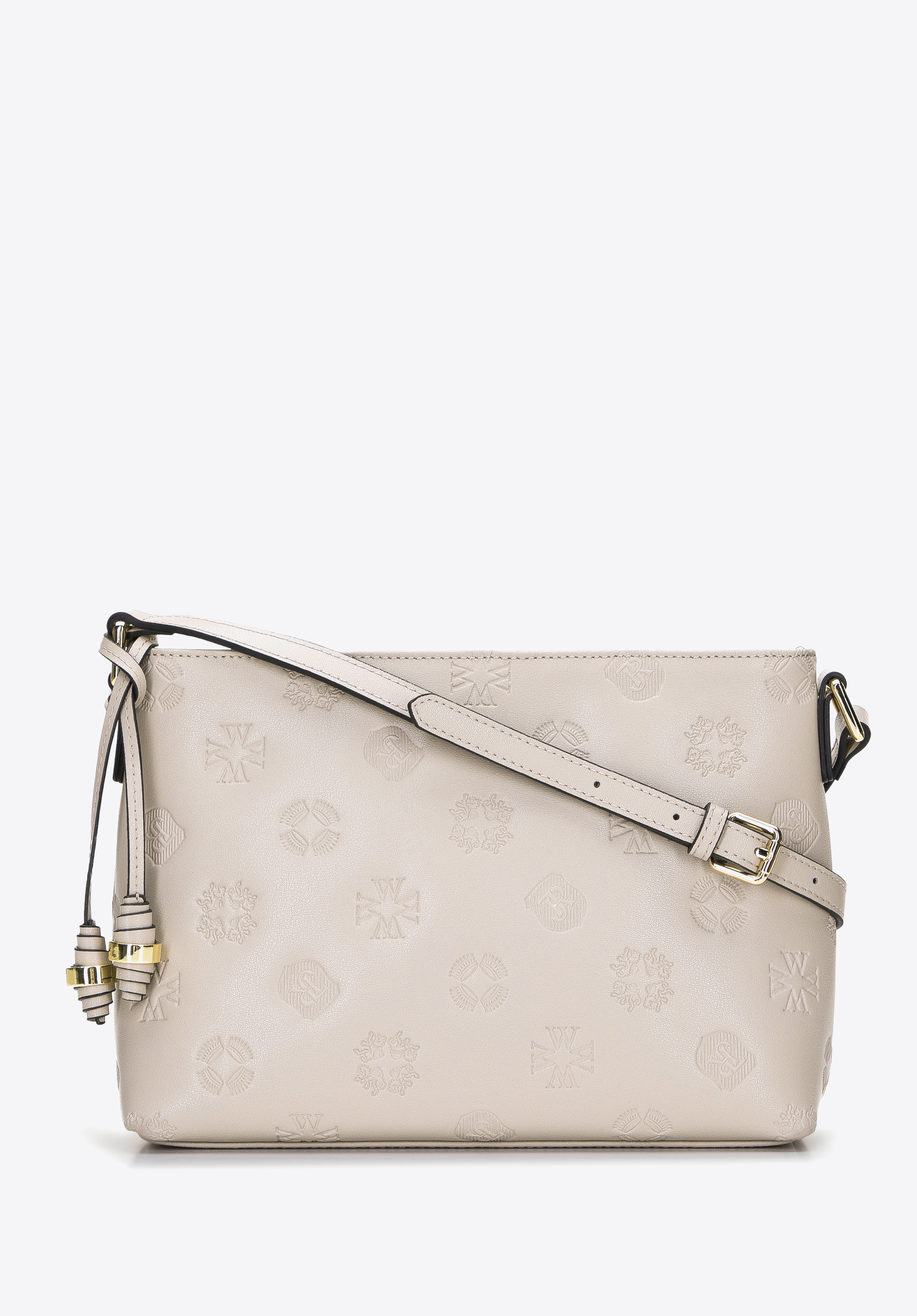 Umhängetasche aus Leder mit Monogramm und dekorativen Quasten, beige, 96-4E-643-9, Bild 1