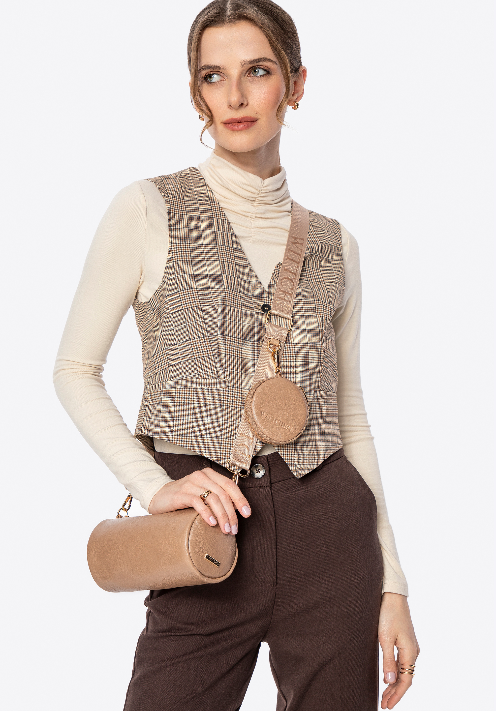 Umhängetaschen aus Kunstleder, beige, 100-4Y-420-9, Bild 1