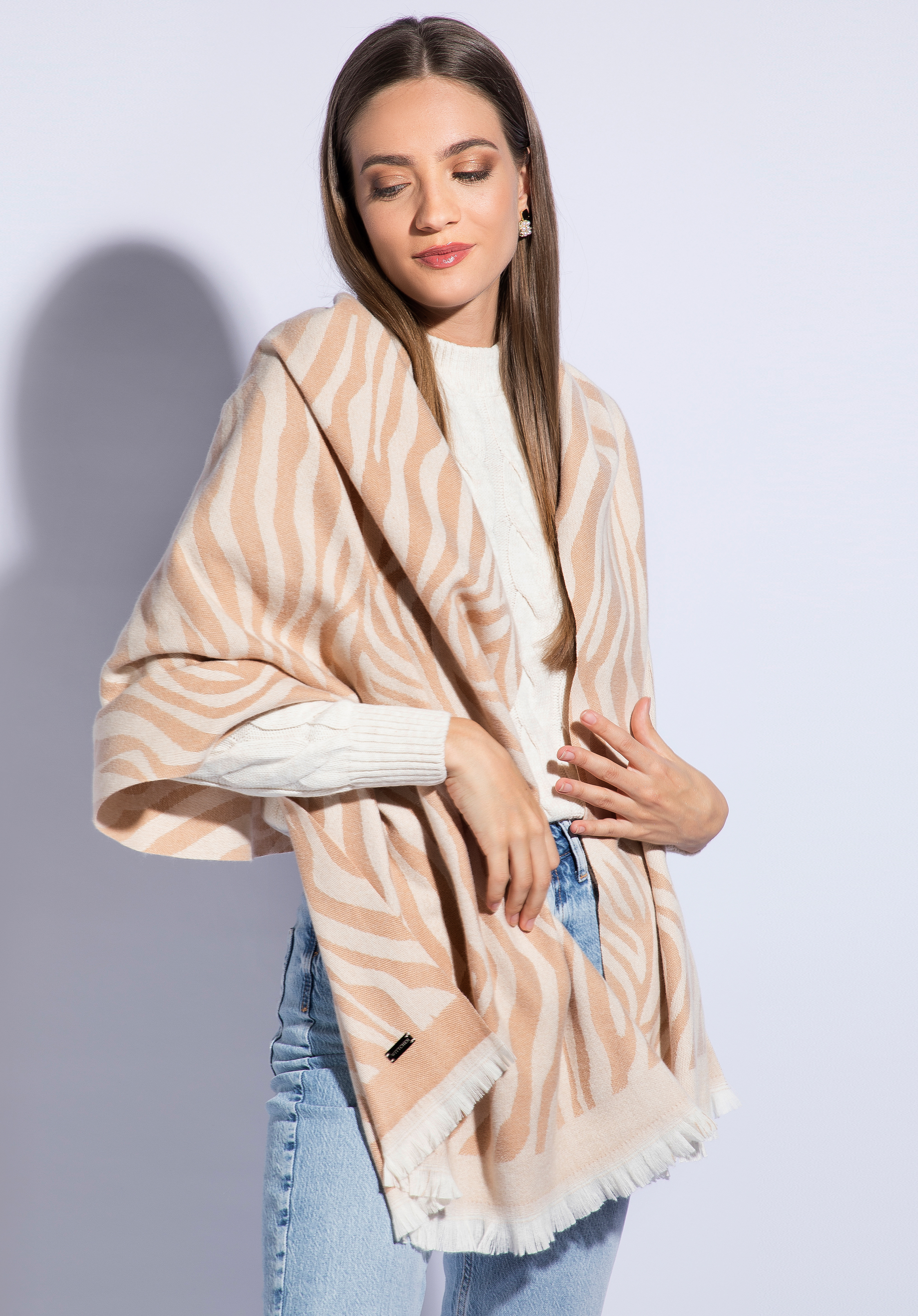 Damenschal mit Zebramuster, beige-weiß, 95-7F-006-9, Bild 1