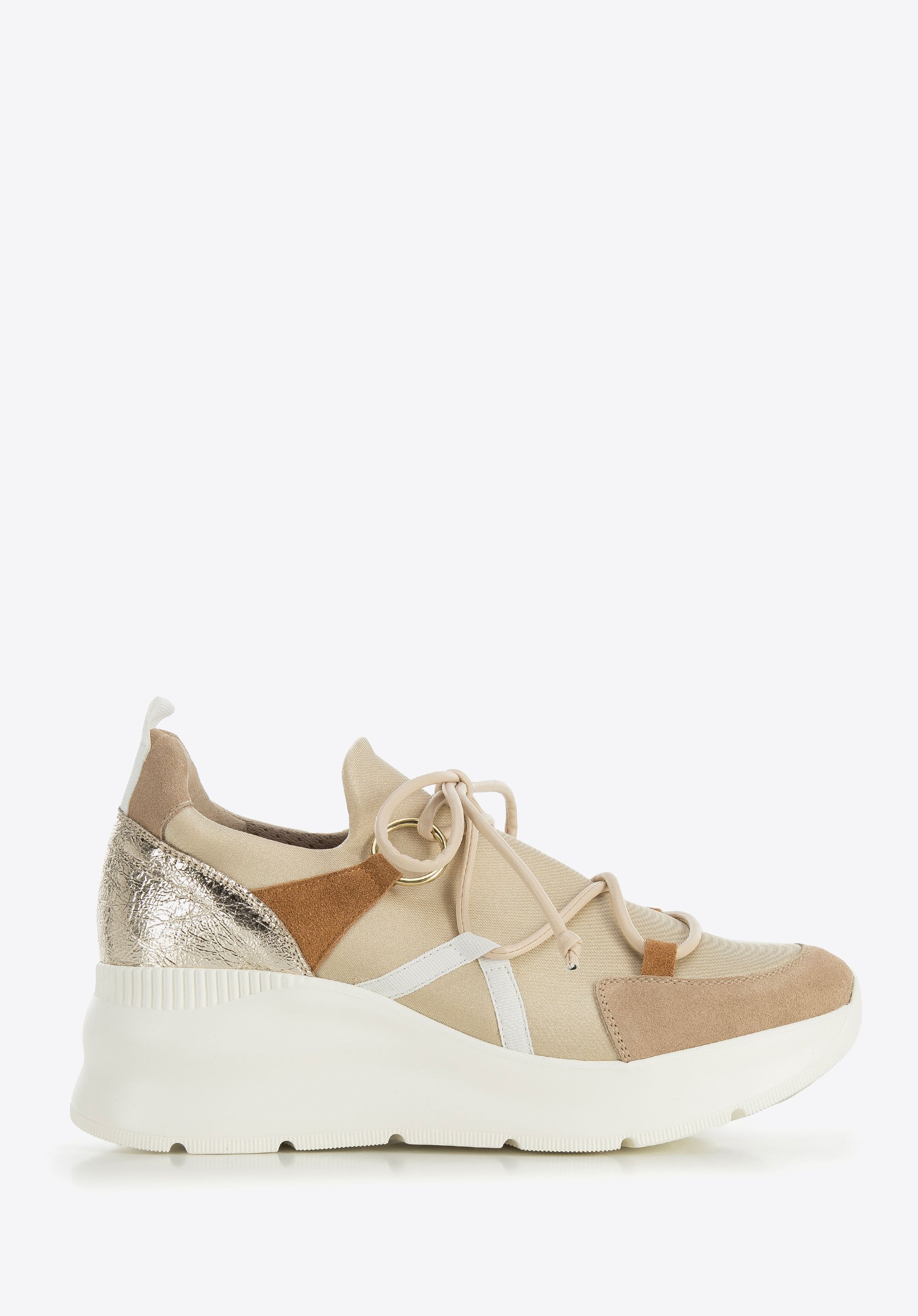 Sneakers für Damen aus elastischem Stoff mit Keilabsatz, beige-weiß, 95-D-657-9-41, Bild 1