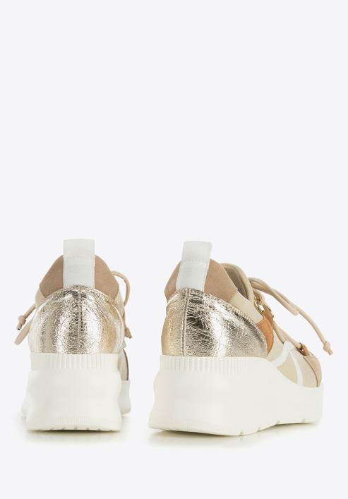 Sneakers für Damen aus elastischem Stoff mit Keilabsatz, beige-weiß, 95-D-657-9-41, Bild 4