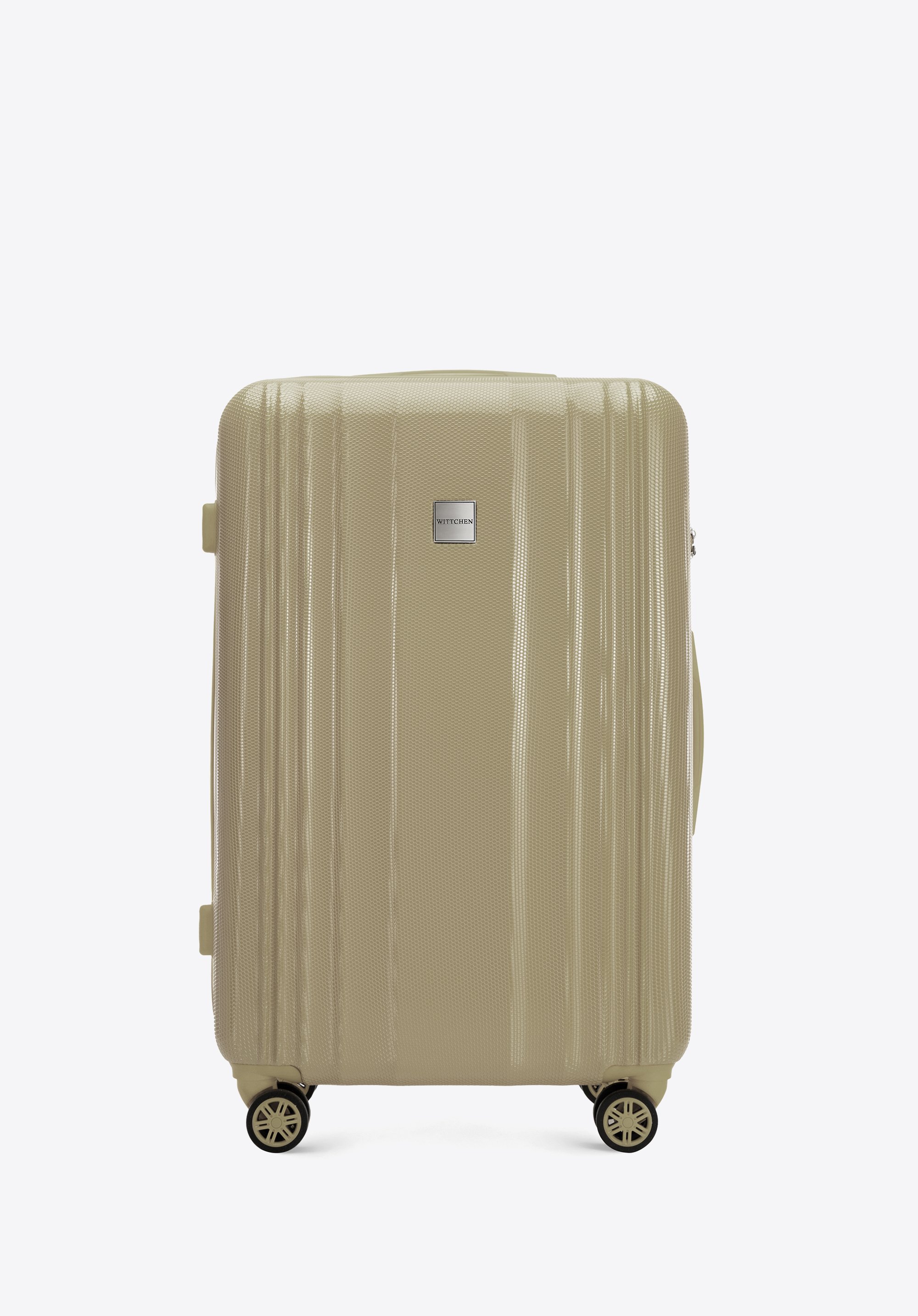 Großer Koffer aus geprägtem Polycarbonat, beigegrau, 56-3P-303-86, Bild 1