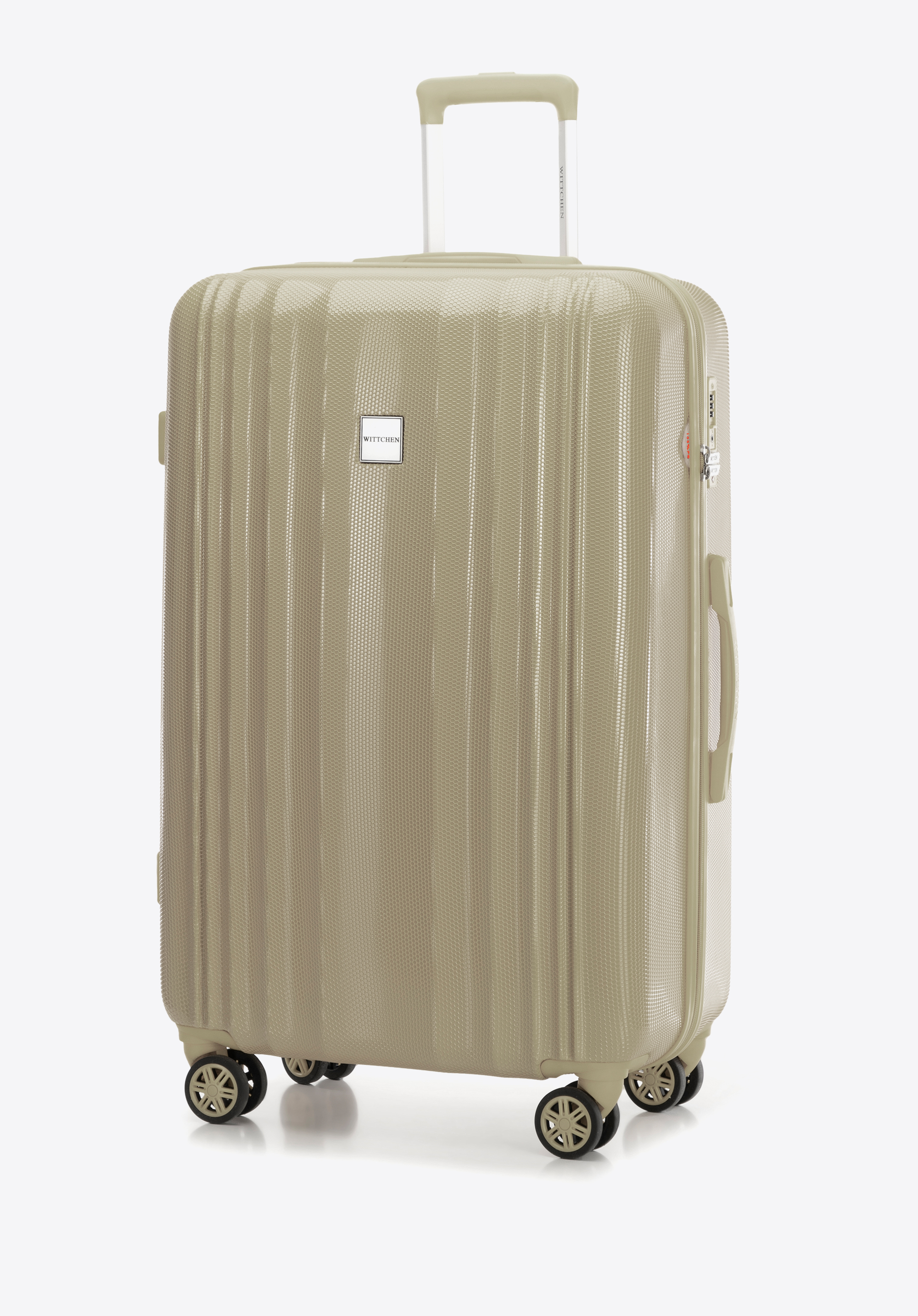 Großer Koffer aus geprägtem Polycarbonat, beigegrau, 56-3P-303-86, Bild 1
