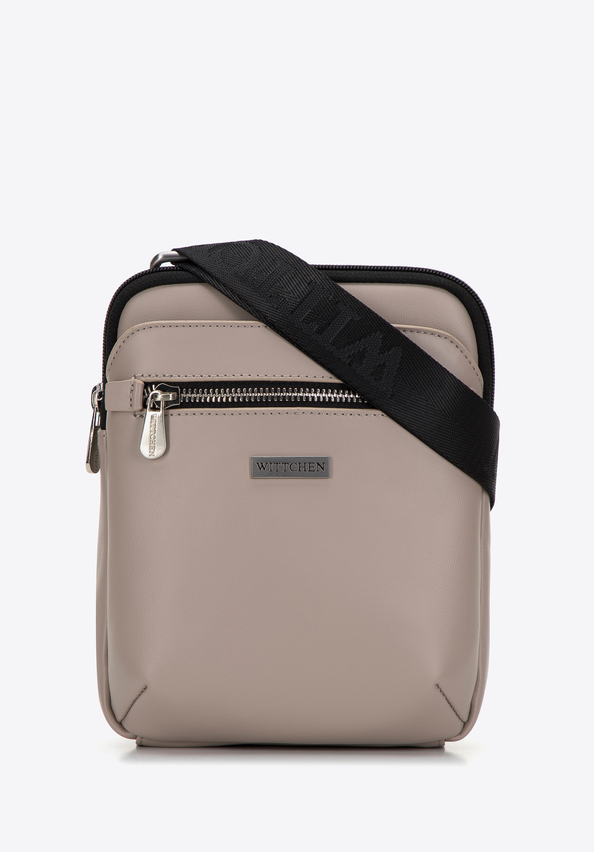 Herren-Umhängetasche aus Ökoleder mit Taschen, beigegrau, 98-4P-506-9, Bild 1