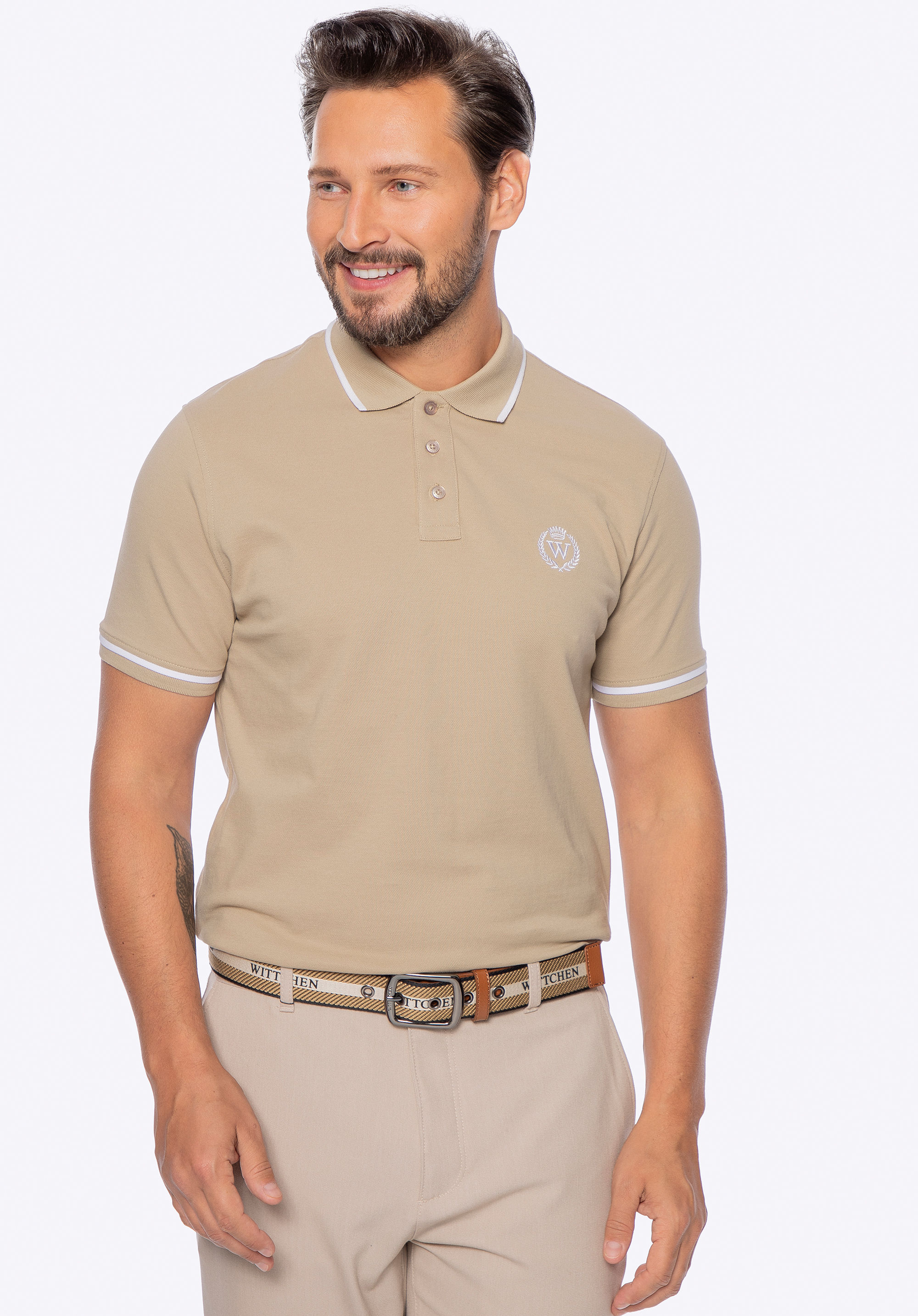 Tricou polo bărbătesc din bumbac, bej - alb, M0-99-102-9-2XL, Fotografie 1