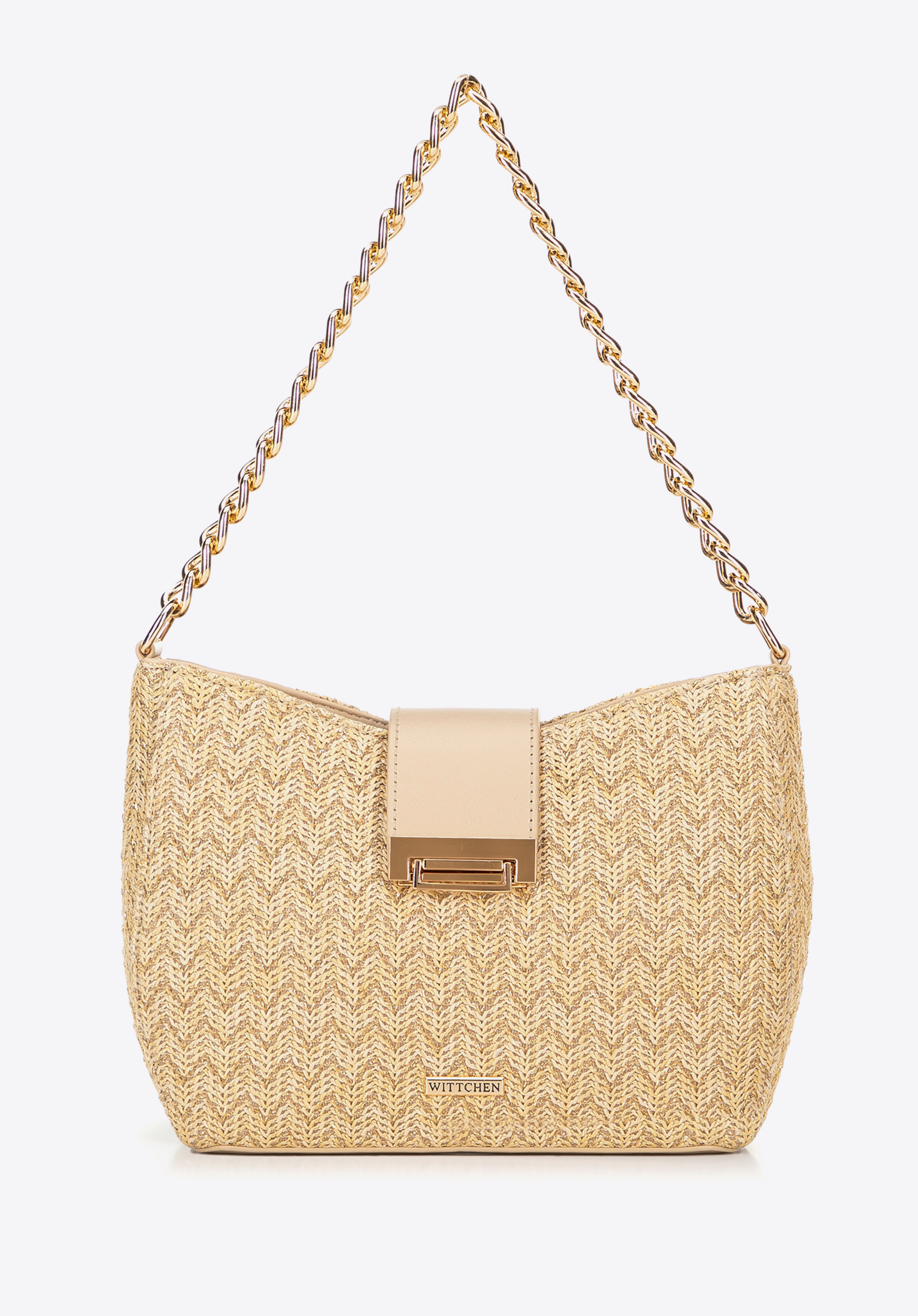 Geantă crossbody țesută pentru femei bej-auriu