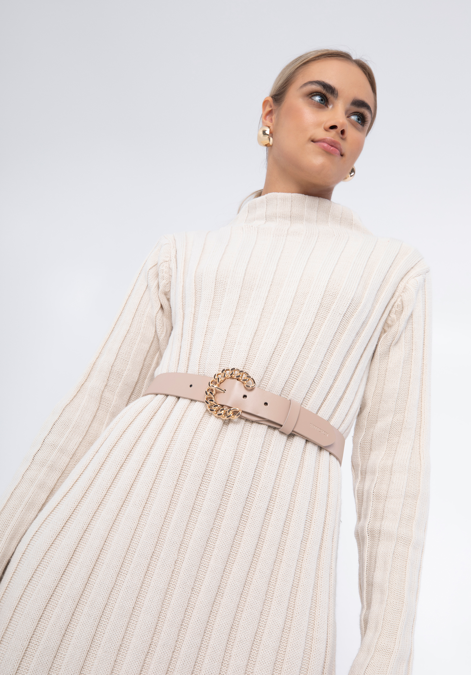 Cureaua din piele pentru femei cu cataramă în formă de potcoavă, bej, 97-8D-926-P-XXL, Fotografie 1