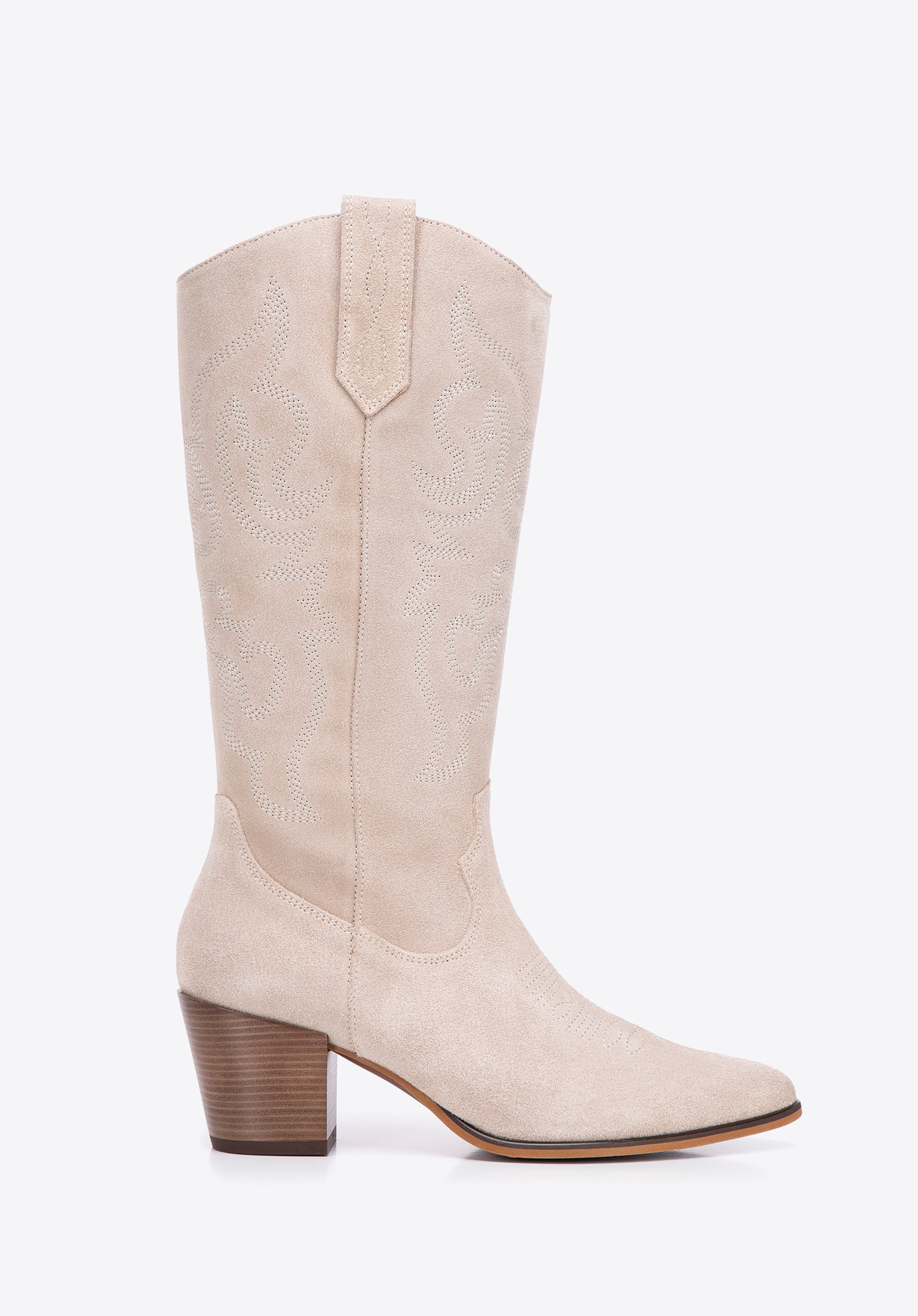Cizme cowboy din piele întoarsă brodată și vârf ascuțit, bej deschis, BD-B-805-9-38, Fotografie 1
