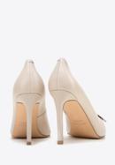 Pantofi din piele cu toc stiletto cu cataramă strălucitoare, bej deschis, 98-D-950-9-40, Fotografie 4