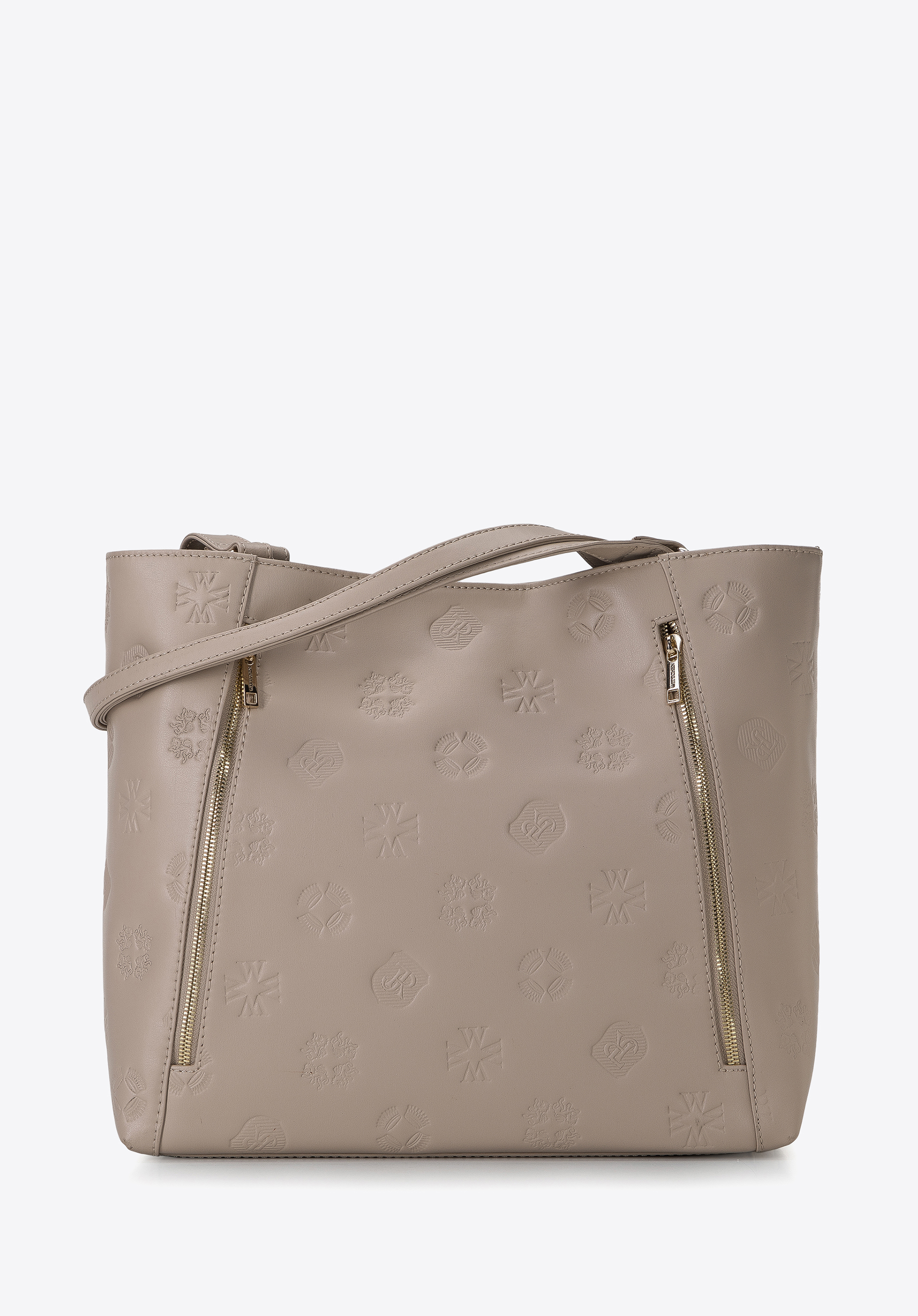 Geantă shopper monogram din piele, bej, 96-4E-002-9, Fotografie 1