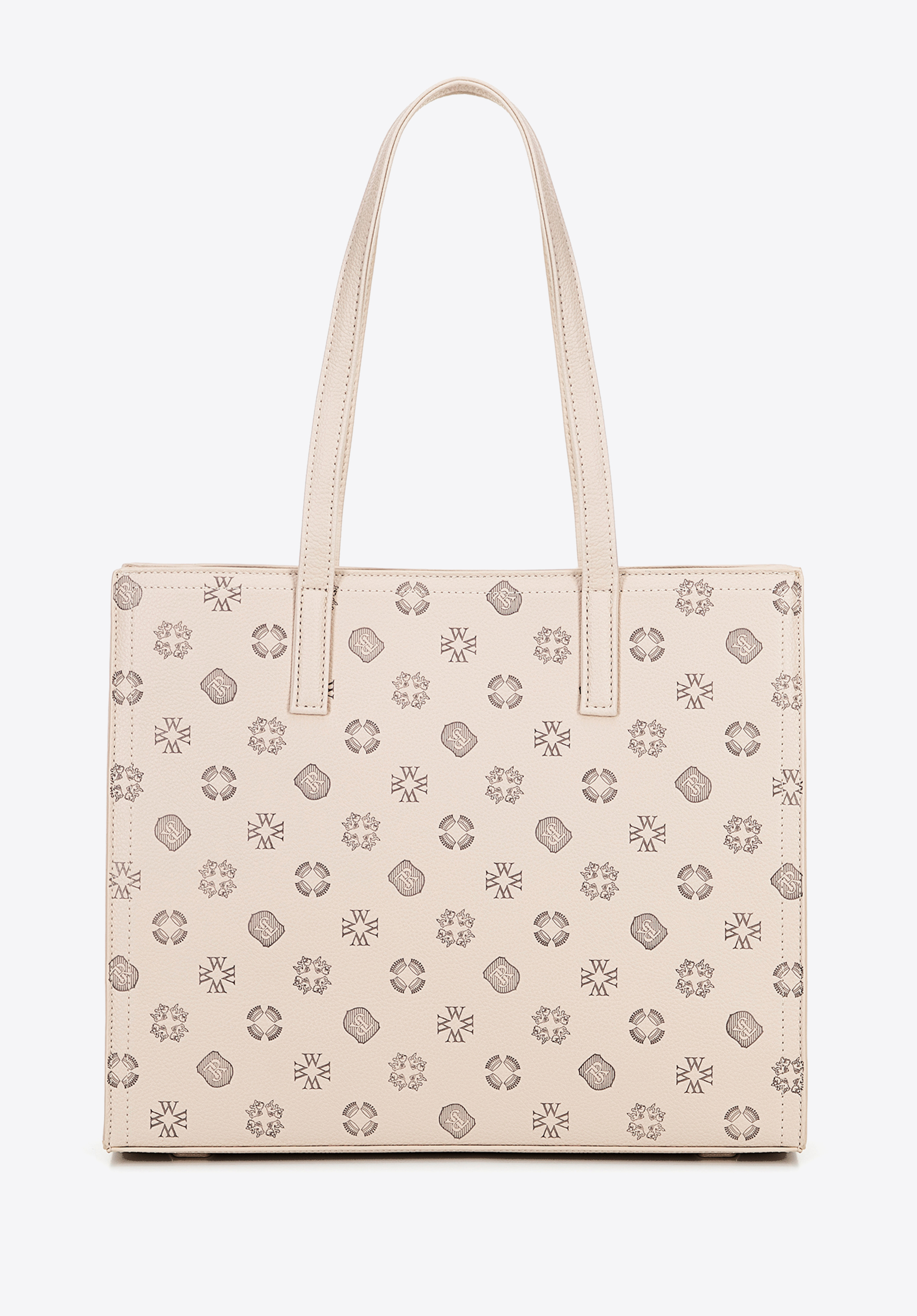 Geantă de damă din piele ecologică cu monogramă în relief, bej, 101-4Y-P04-9, Fotografie 1