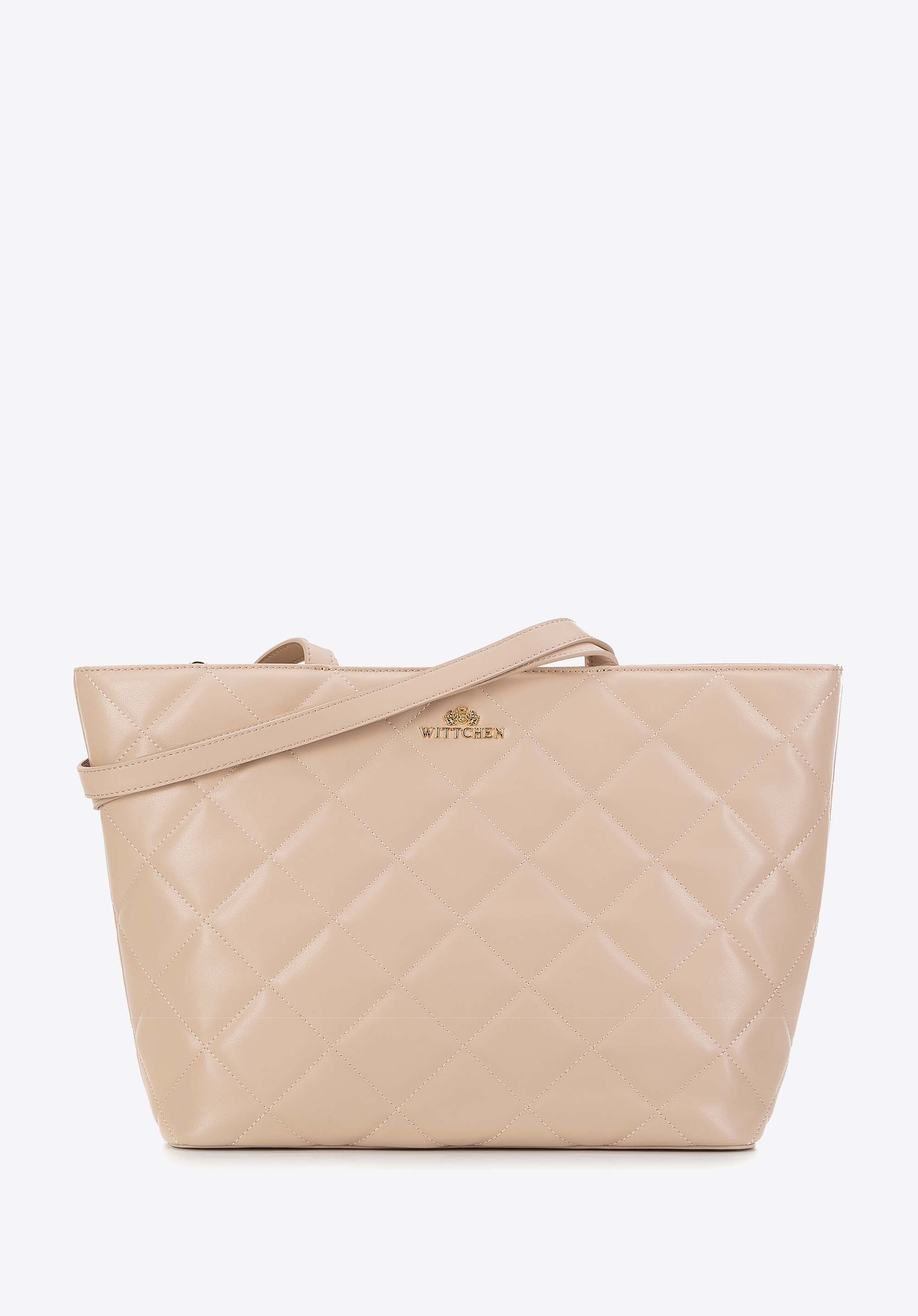 Geantă shopper de damă din piele matlasată cu model geometric, bej, 99-4E-604-9, Fotografie 1