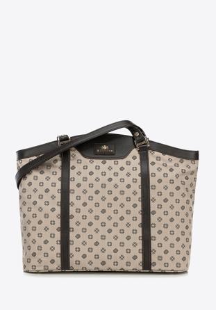 Geantă shopper din jacquard și piele cu monogramă, bej, 98-4E-904-8, Fotografie 1