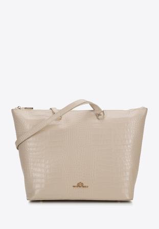 Geantă shopper din piele cu textura croco, bej, 94-4E-912-5, Fotografie 1