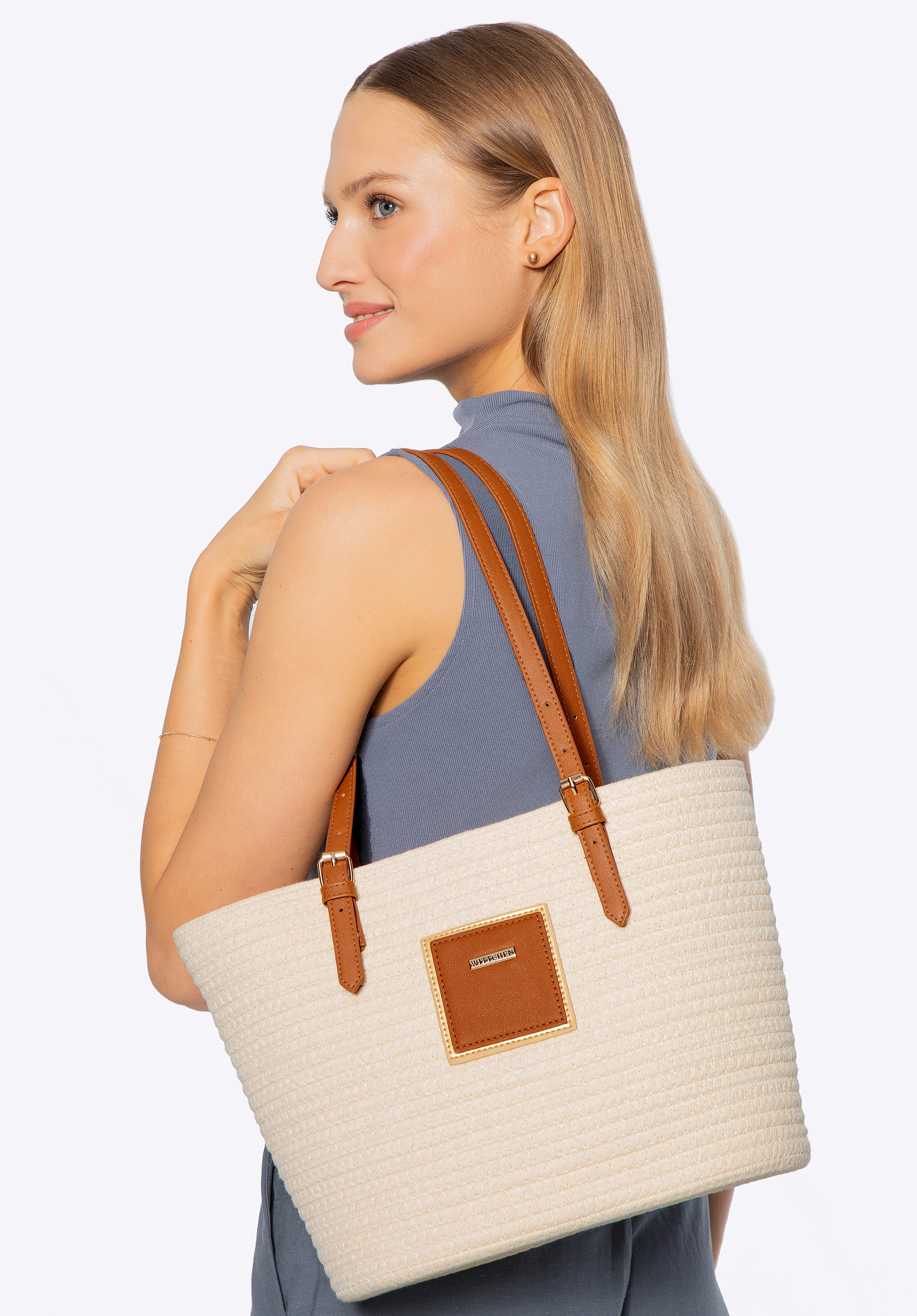 Geantă tote de damă, bej, 100-4Y-901-1, Fotografie 3