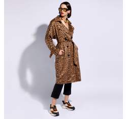 Palton de damă cu imprimeu animal print și pieptar dublu pentru femei, bej - maro, 96-9P-107-4-S, Fotografie 1