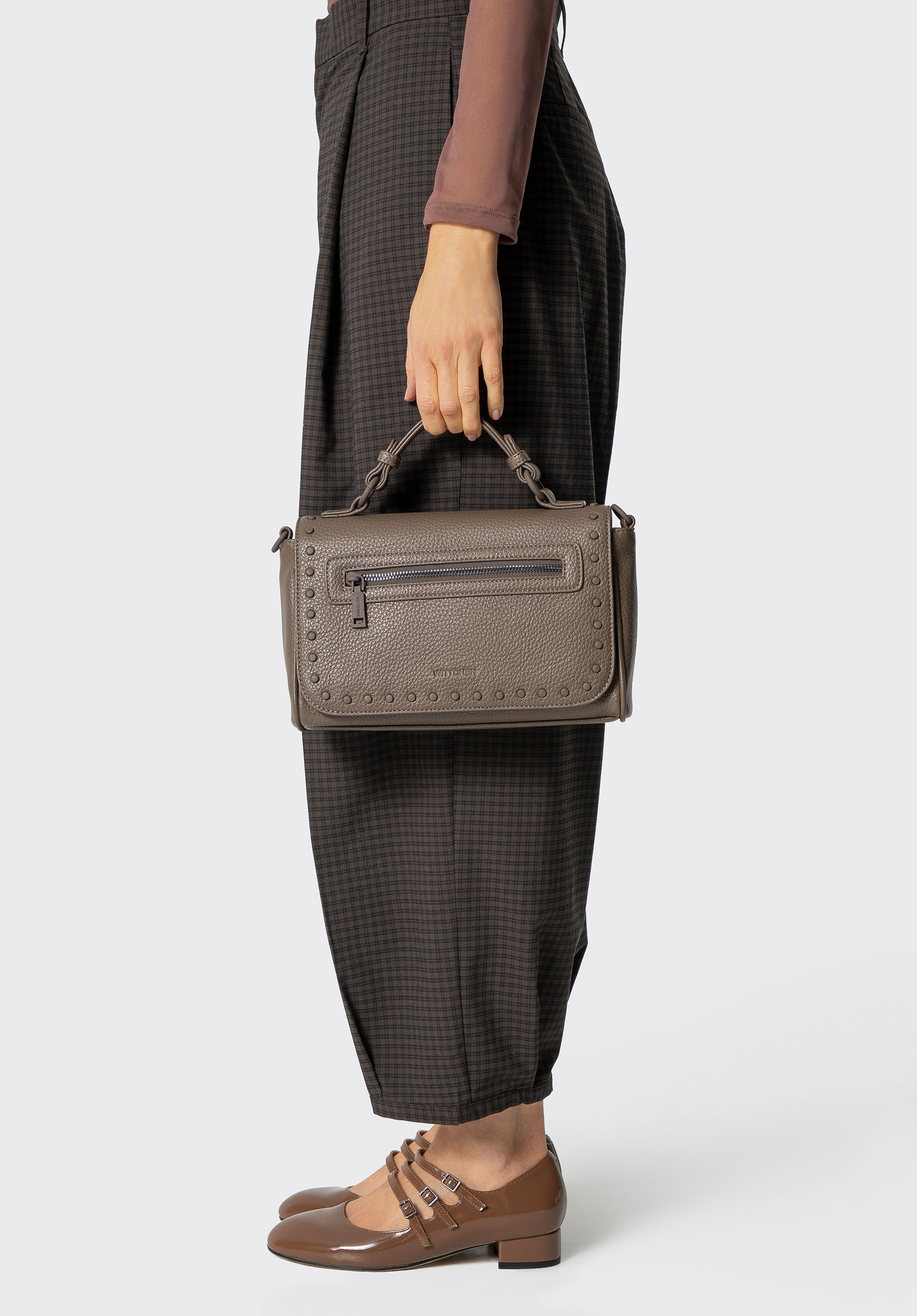 Geantă crossbody pentru femei din piele ecologică cu clapă decorativă, bej închis, 101-4Y-701-9, Fotografie 1