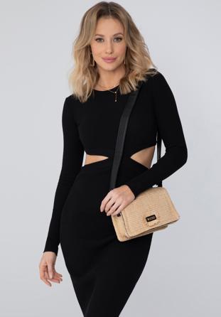 Geantă de damă tip crossbody cu efect țesut, bej - negru, 98-4Y-403-91, Fotografie 1