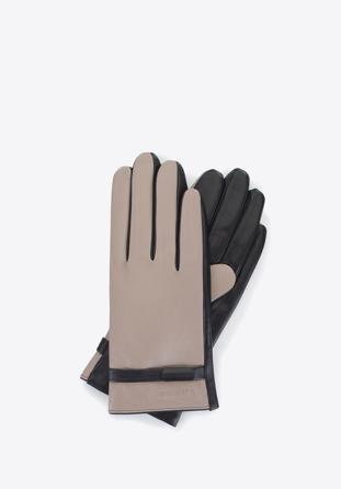 Mănuși de piele de damă cu curea, bej - negru, 39-6-644-A-X, Fotografie 1