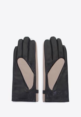 Mănuși de piele de damă cu curea, bej - negru, 39-6-644-A-X, Fotografie 1