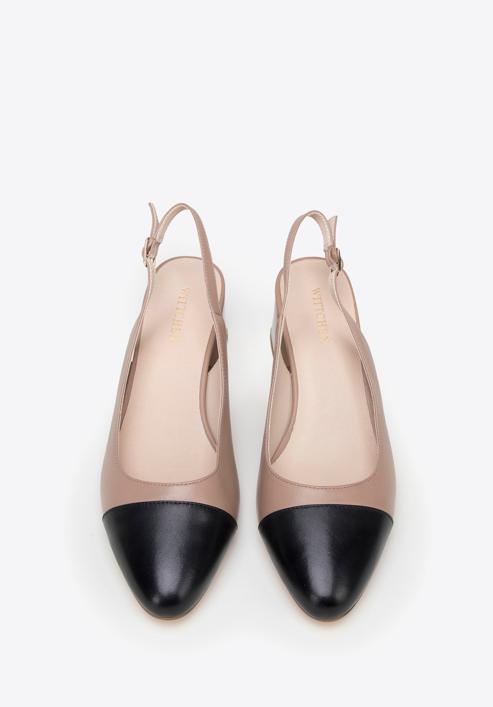 Pantofi  damă din piele cu toc bloc, bej - negru, 98-D-964-P-40, Fotografie 3