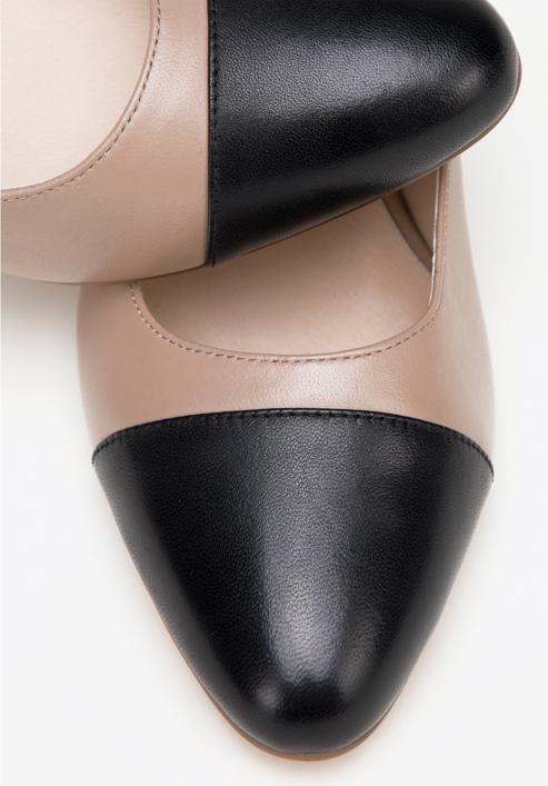 Pantofi  damă din piele cu toc bloc, bej - negru, 98-D-964-0-37, Fotografie 8