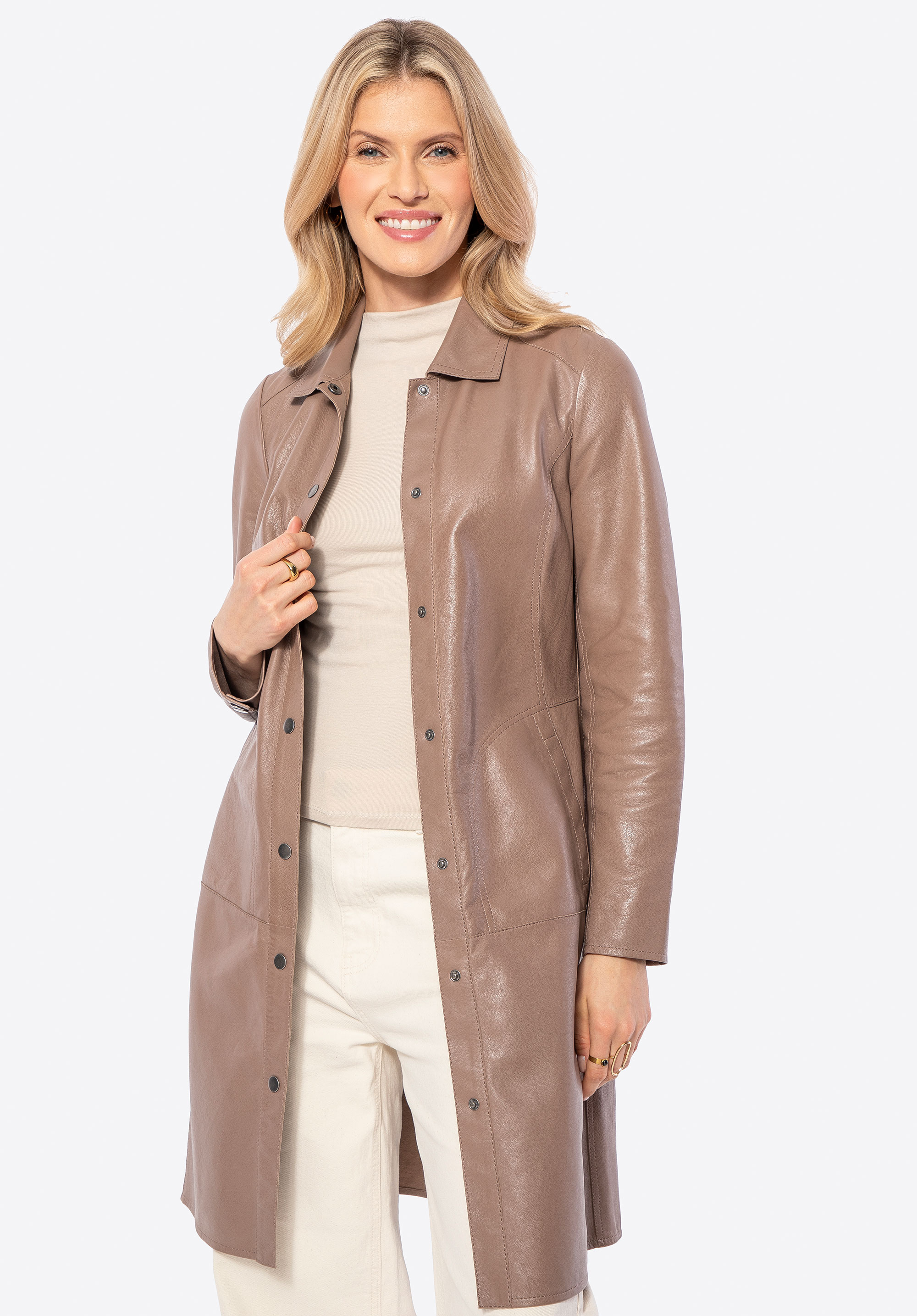 Palton de damă din piele de oaie, bej, 100-09-401-9-M, Fotografie 1