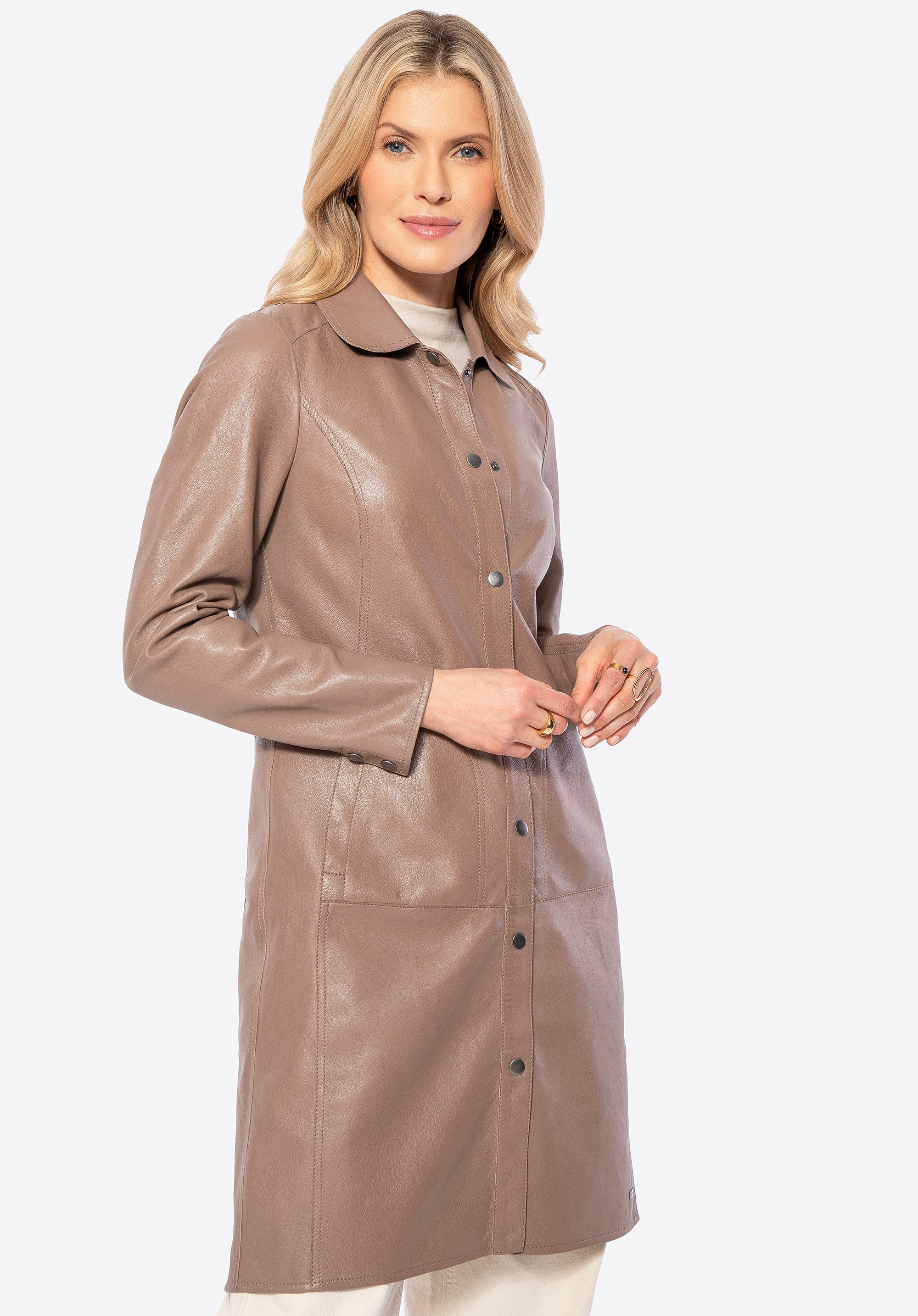 Palton de damă din piele de oaie, bej, 100-09-401-9-M, Fotografie 1