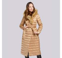 Palton de puf de damă cu blană artificială asimetrică, bej, 93-9D-408-5-2XL, Fotografie 1