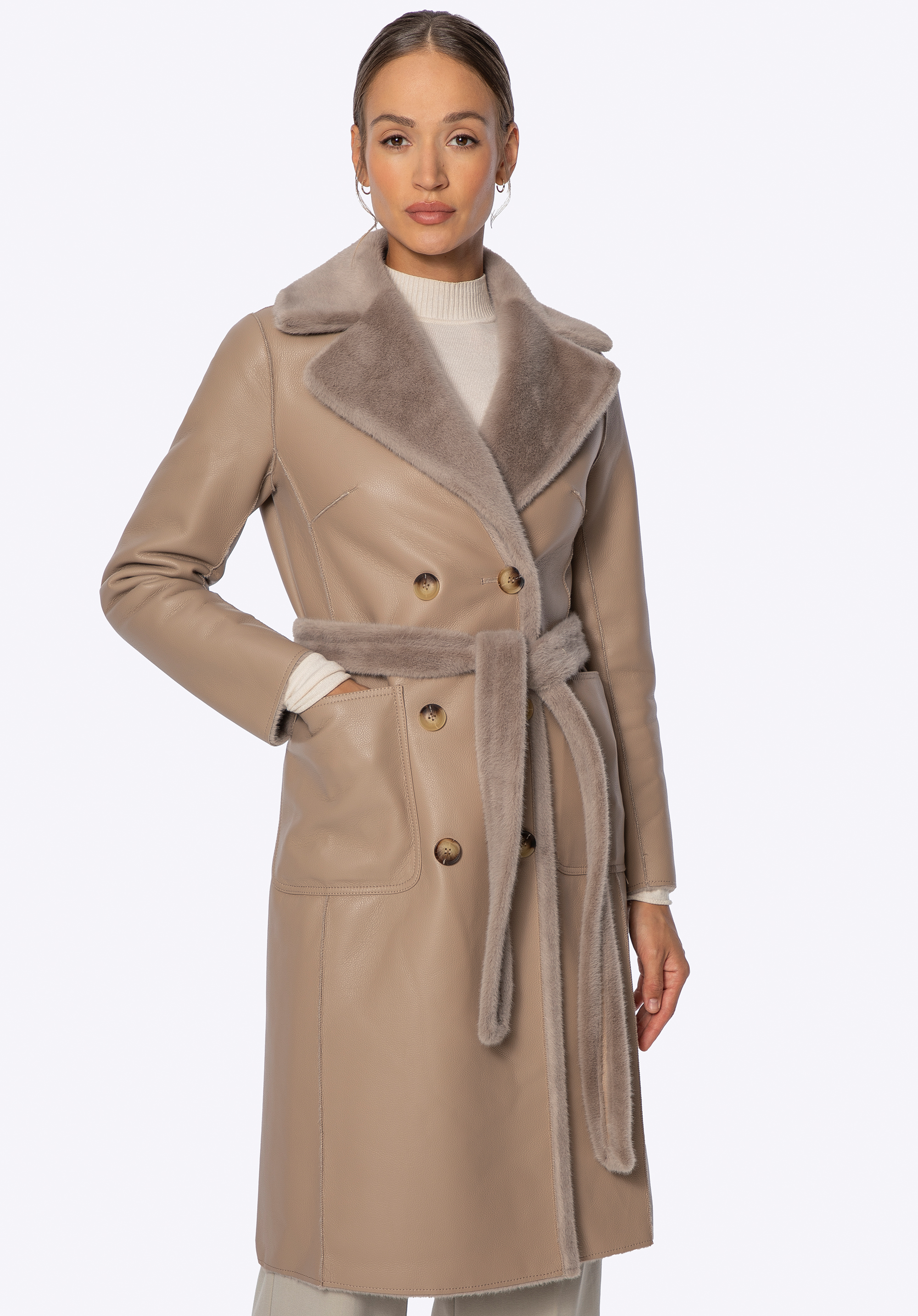 Palton reversibil cu curea pentru femei