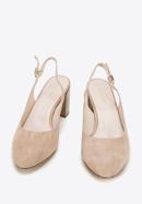 Pantofi de damă clasici din piele cu toc lat, bej, 94-D-956-1-36, Fotografie 2