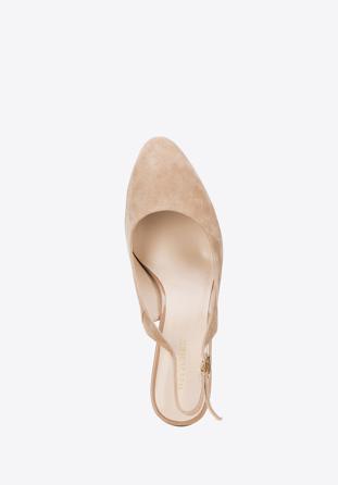 Pantofi de damă clasici din piele cu toc lat, bej, 94-D-956-P-36, Fotografie 1