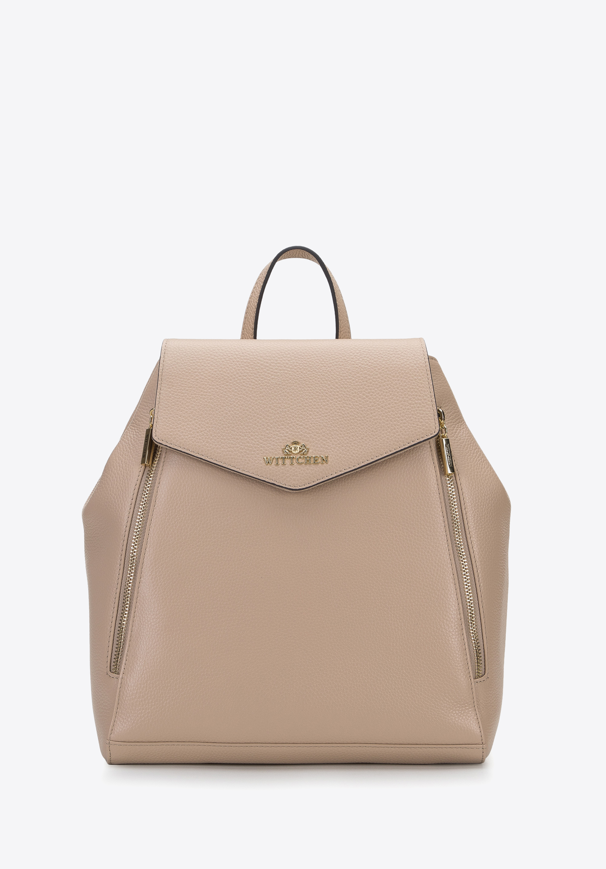 Rucsac din piele pentru femei cu fermoare verticale, bej, 96-4E-626-9, Fotografie 1