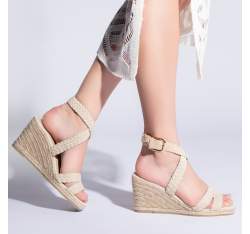 Sandale cu platformă pentru femei cu curele împletite, bej, 96-DP-802-9-37, Fotografie 1